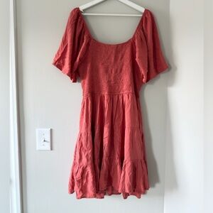 ARULA Coral Backless Dress with Flutter Sleeves